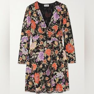 RIXO DRESS Jules floral-print crepe de chine mini dress M NWT